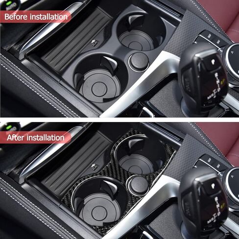 SUNJIKA Compatible with Carbon Fiber Water Cup Holder Panel Cover Trim Sticker Center Console Interior Accessories for BMW 5 Series G30 G38 525i 530i 540i 2018 2019 2020 2021 2022 2023 (Black) 1PCS in Saudi Arabia