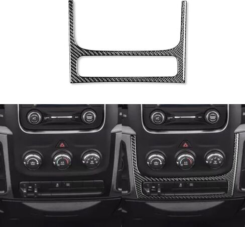 Real Carbon Fiber Central Dashboard AC Control Button Radio CD Panel Temperature Control Frame Sticker Set Compatible with Ram 1500 2500 3500 2013 2014 2015 Auto Interior Accessories Black 9pcs in Saudi Arabia