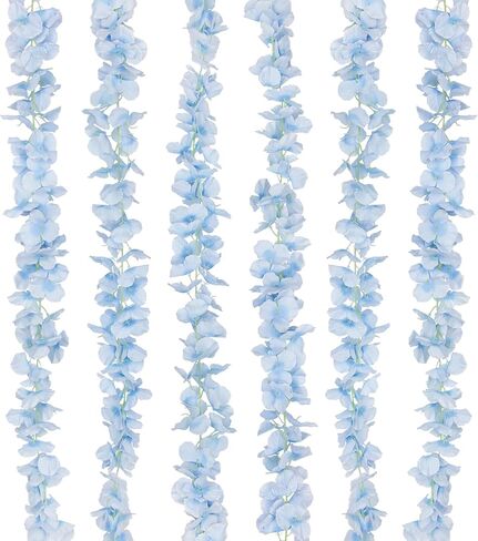 6 Pcs Wisteria Flower Garlands Blue Artificial Wisteria Hanging Flowers 6.7 Feet Silk Flowers Vines Hydrangea Garland for Backdrop Wedding Arch Party Outdoor Home Wall Garden Table Decor in Kuwait
