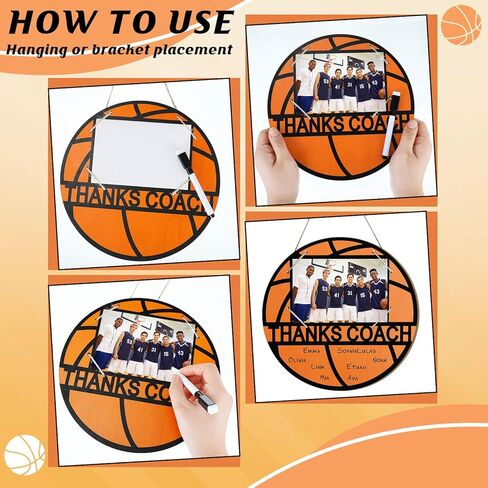 Qunclay 4 Pcs Basketball Picture Frame with Signature Pen 4 x 6 Inches Basketball Thanks Photo Frame for Coach Wooden Sports Gift from Team Coaches Appreciation Plaque Gifts in Saudi Arabia