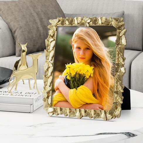 إطار صورة عتيق من Axeman مقاس 8 × 10 مع زجاج مقسى عالي، إطار صورة مزخرف عتيق مصنوع يدويًا من الراتنج مصنوع يدويًا مع حامل وخطاف لسطح الطاولة والجدار، ذهبي in Kuwait