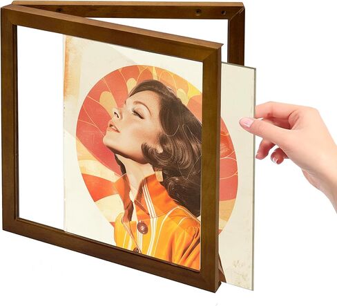 إطار سجل الفينيل - إطار ألبوم من الخشب الأسود الصلب لسجلات الفينيل، شاشة تثبيت على الحائط مقاس 12.6 × 12.6 × 1.6 بوصة مع غطاء أكريليك شفاف - مثالي لأغطية LP ومحبي الموسيقى (الجوز) in Kuwait