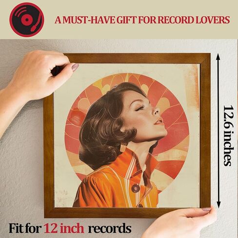 إطار سجل الفينيل - إطار ألبوم من الخشب الأسود الصلب لسجلات الفينيل، شاشة تثبيت على الحائط مقاس 12.6 × 12.6 × 1.6 بوصة مع غطاء أكريليك شفاف - مثالي لأغطية LP ومحبي الموسيقى (الجوز) in Kuwait