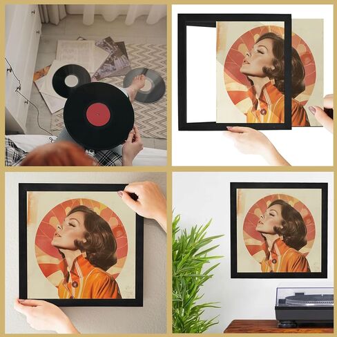 إطار سجل الفينيل - إطار ألبوم من الخشب الأسود الصلب لسجلات الفينيل، شاشة تثبيت على الحائط مقاس 12.6 × 12.6 × 1.6 بوصة مع غطاء أكريليك شفاف - مثالي لأغطية LP ومحبي الموسيقى (الجوز) in Kuwait