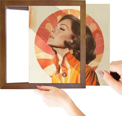 إطار سجل الفينيل - إطار ألبوم من الخشب الأسود الصلب لسجلات الفينيل، شاشة تثبيت على الحائط مقاس 12.6 × 12.6 × 1.6 بوصة مع غطاء أكريليك شفاف - مثالي لأغطية LP ومحبي الموسيقى (الجوز) in Kuwait