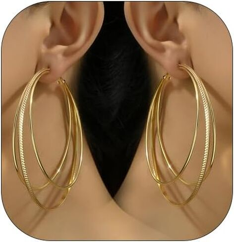 Dainty Big Large Circle Dangle Earrings for Women Boho Layered Hoop Drop Earrings Geometric Three Layers Round Statement Earrings Jewelry Gifts in Saudi Arabia