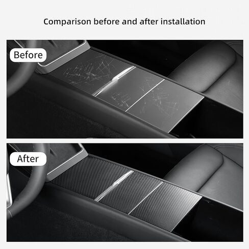 LUCKEASY 3PCS Centre Console Protective Pads for Tesla Model Y Juniper & Model 3 Highland 2025 2026 Accessories Centre Console Protector Cover Liners Carbon Fibre Pattern Black in Kuwait