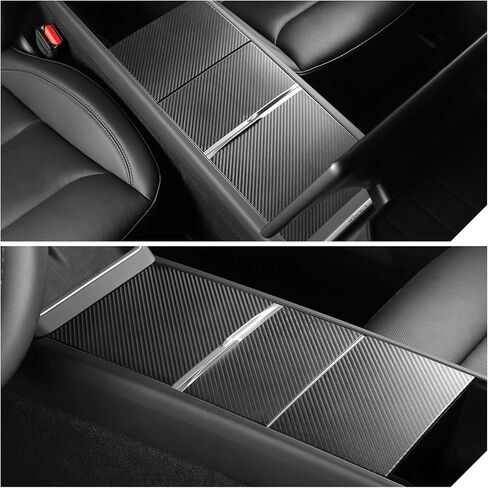 LUCKEASY 3PCS Centre Console Protective Pads for Tesla Model Y Juniper & Model 3 Highland 2025 2026 Accessories Centre Console Protector Cover Liners Carbon Fibre Pattern Black in Kuwait