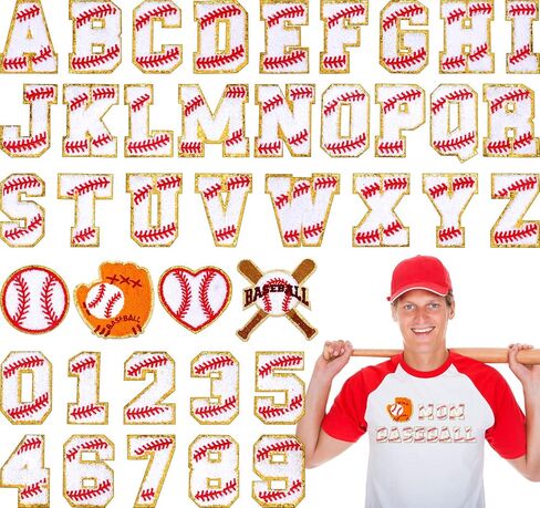 Chunyin 40 Pcs Baseball Iron on Patches Chenille Letters Sports Numbers Applique Fabric Embroidered Letter Iron on Patches for Clothing Repair Bowl Party Gifts in Kuwait