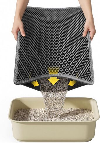 Large Cat Litter Box Mat: Easy Clean Kitty Litter Trapping Mat for Floor, Plastic Cat Box Pad (24 * 30in-grey-1) in Kuwait