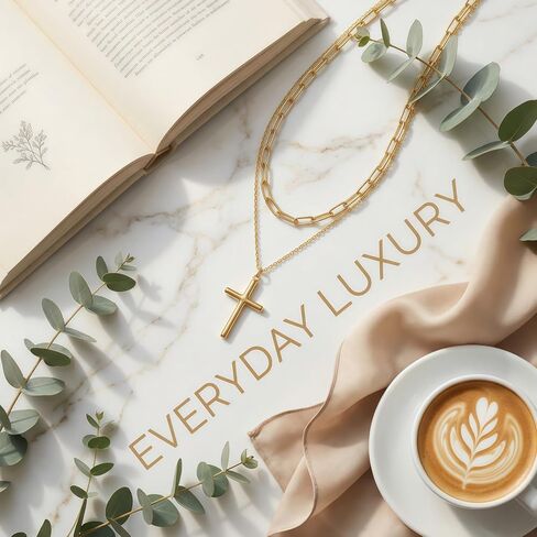 Harlermoon 18K Real Gold Plated Layered Cross Necklace for Women, Stainless Steel Paperclip Chain Necklace, Waterproof Minimalist Religious Jewelry with Gift Box, Spiritual Gifts for Mom Sister Her in Saudi Arabia