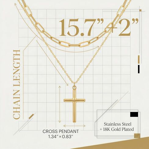 Harlermoon 18K Real Gold Plated Layered Cross Necklace for Women, Stainless Steel Paperclip Chain Necklace, Waterproof Minimalist Religious Jewelry with Gift Box, Spiritual Gifts for Mom Sister Her in Saudi Arabia
