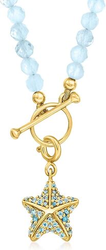 Ross-Simons 3.5-4mm Aquamarine Bead Charm-Compatible Toggle Necklace in 18kt Gold Over Sterling in Saudi Arabia