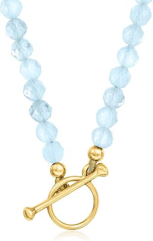 Ross-Simons 3.5-4mm Aquamarine Bead Charm-Compatible Toggle Necklace in 18kt Gold Over Sterling in Saudi Arabia