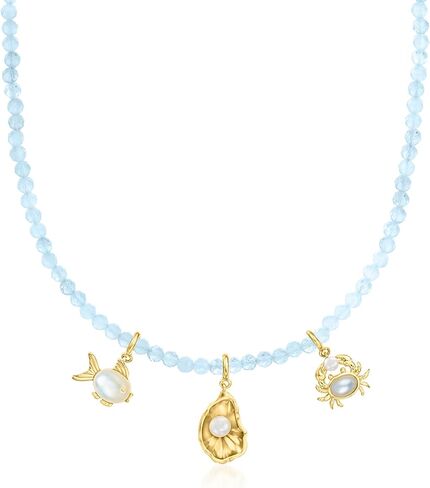 Ross-Simons 3.5-4mm Aquamarine Bead Charm-Compatible Toggle Necklace in 18kt Gold Over Sterling in Saudi Arabia