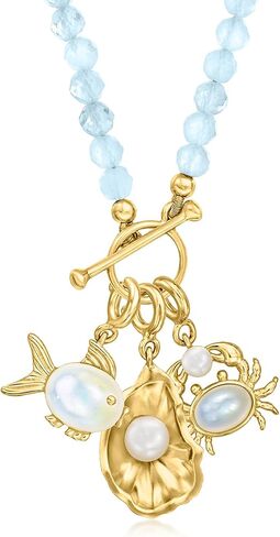 Ross-Simons 3.5-4mm Aquamarine Bead Charm-Compatible Toggle Necklace in 18kt Gold Over Sterling in Saudi Arabia