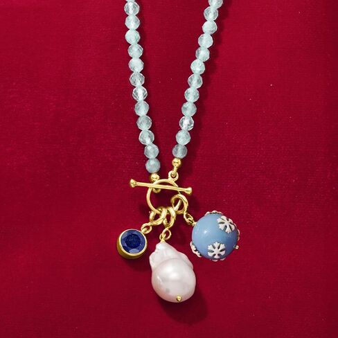 Ross-Simons 3.5-4mm Aquamarine Bead Charm-Compatible Toggle Necklace in 18kt Gold Over Sterling in Saudi Arabia