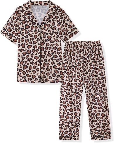 Mikrdoo Silk Pajamas for Girls 2 Piece Short Sleeve Button Down Pjs Soft Smooth Sleepwear Set Size 6-16 Years in Kuwait