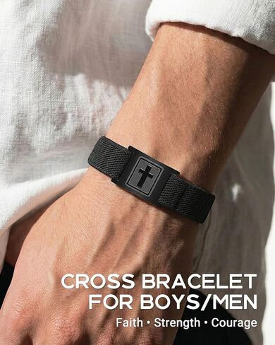 Adjustable Elastic Mens Cross Bracelet Easter Christmas Christian Baptism Birthday Faith Gifts for Boys in Kuwait