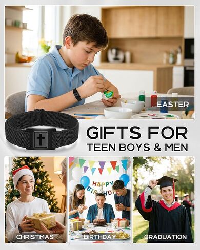 Adjustable Elastic Mens Cross Bracelet Easter Christmas Christian Baptism Birthday Faith Gifts for Boys in Kuwait