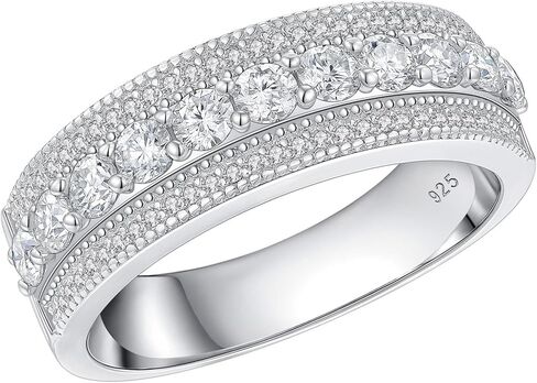 Womens Moissanite Wedding Band 925 Sterling Silver 1.5ct 71 Round Cut 3 Rows Sparkling Elegant Eternity Engagement Ring Size 5-10 in Saudi Arabia