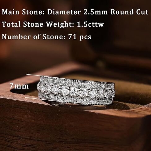 Womens Moissanite Wedding Band 925 Sterling Silver 1.5ct 71 Round Cut 3 Rows Sparkling Elegant Eternity Engagement Ring Size 5-10 in Saudi Arabia
