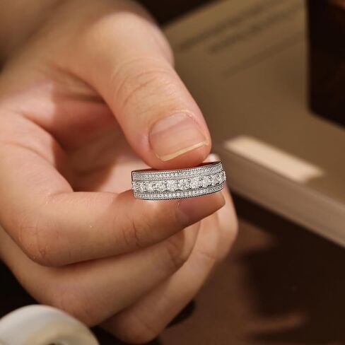 Womens Moissanite Wedding Band 925 Sterling Silver 1.5ct 71 Round Cut 3 Rows Sparkling Elegant Eternity Engagement Ring Size 5-10 in Saudi Arabia