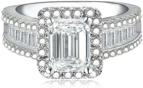 18K Gold Plated Shiny Full Diamond Ring Exquisite Princess Square Cut Zircon Ring 925 Sterling Silver Super Shiny CZ Diamond Ring Women's Eternal Engagement Wedding Ring Size 10 in Kuwait