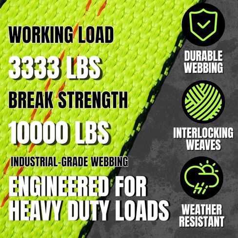 4 Pack Reflective Car Tie Down Straps for Trailers Tire Ratchet Strap with Chain Anchors 2" x 10' 10,000LBS Break Strength Wheel Straps for Hauling UTV,SUV,Truck (Fluorescent Green, 2''*10') in Kuwait
