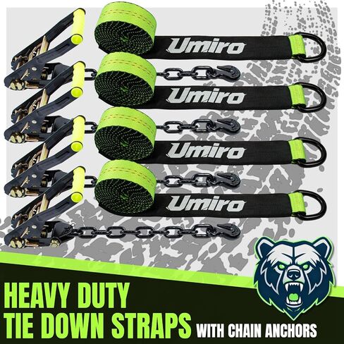 4 Pack Reflective Car Tie Down Straps for Trailers Tire Ratchet Strap with Chain Anchors 2" x 10' 10,000LBS Break Strength Wheel Straps for Hauling UTV,SUV,Truck (Fluorescent Green, 2''*10') in Kuwait