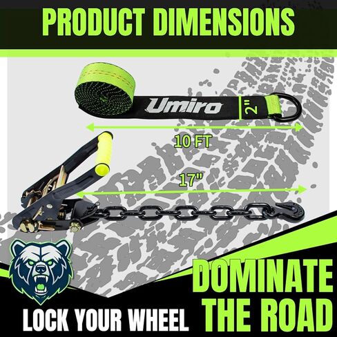 4 Pack Reflective Car Tie Down Straps for Trailers Tire Ratchet Strap with Chain Anchors 2" x 10' 10,000LBS Break Strength Wheel Straps for Hauling UTV,SUV,Truck (Fluorescent Green, 2''*10') in Kuwait