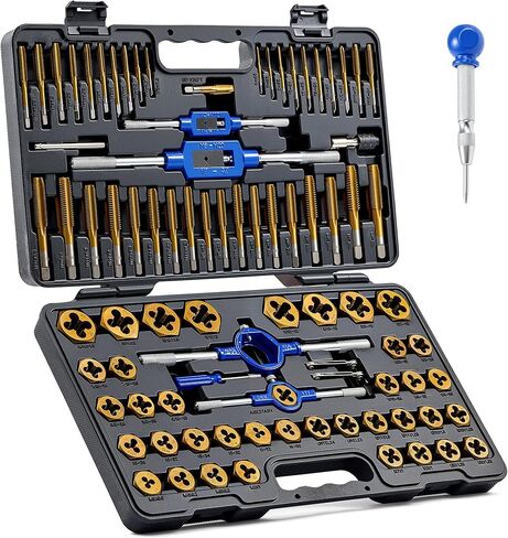 Orion Motor Tech SAE Tap and Die Set Standard | #4, 6, 8, 10, 12, 1/4, 5/16, 3/8, 7/16, 1/2" Tap Set and Die Set | Thread Repair Kits for Threading and Rethreading Internal and External Threads in Saudi Arabia
