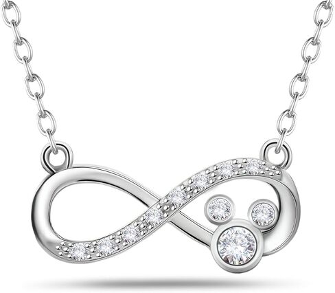 Sterling Silver Mouse Necklace for Women Shiny Cz Cute Mouse Infinity Pendant Necklace Animal Princess Jewelry For Mother'S Day Birthday Gifts For Mom Wife Daughter in Saudi Arabia