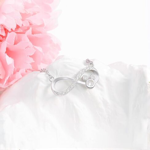 Sterling Silver Mouse Necklace for Women Shiny Cz Cute Mouse Infinity Pendant Necklace Animal Princess Jewelry For Mother'S Day Birthday Gifts For Mom Wife Daughter in Saudi Arabia
