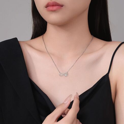 Sterling Silver Mouse Necklace for Women Shiny Cz Cute Mouse Infinity Pendant Necklace Animal Princess Jewelry For Mother'S Day Birthday Gifts For Mom Wife Daughter in Saudi Arabia