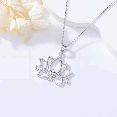 Diamond Lotus Necklace for Women 925 Sterling Sliver Lab Grown Diamond Lotus Pendant Jewelry for Women in Saudi Arabia