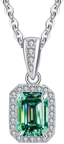 1-2ct Rectangular Moissanite Pendant Necklace for Women Gift S925 Silver 5x7MM Cyan Laboratory Cultivated Diamond Jewelry in Kuwait