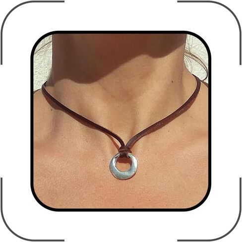 Western Boho Hippie Choker Necklace for Women Trendy Vinatge Cowgirl Circle Brown Suede Necklace Country Holiday Accessories Native American Jewelry in Saudi Arabia
