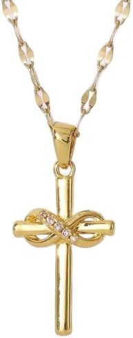 قلادة بقلادة إنفينيتي لاف كروس مطلية بالذهب 18 قيراط، سلسلة مقاس 18 بوصة للرجال والنساء (مع صندوق رائع) in Kuwait