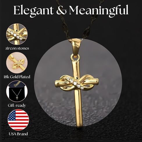 قلادة بقلادة إنفينيتي لاف كروس مطلية بالذهب 18 قيراط، سلسلة مقاس 18 بوصة للرجال والنساء (مع صندوق رائع) in Kuwait