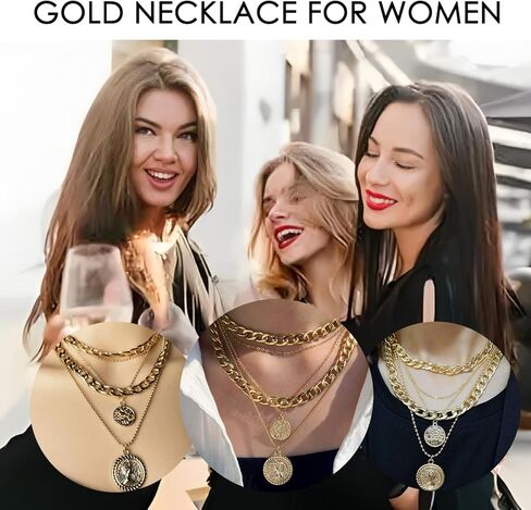 14K Gold Plated Layered Necklaces Retro Coin Necklace Set Dainty Gold Jewelry for Women in Saudi Arabia