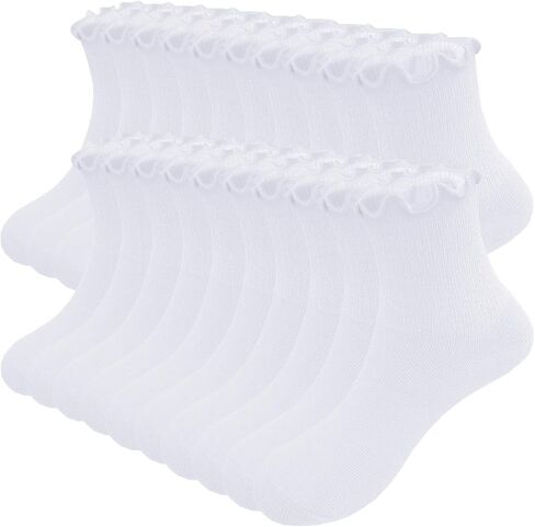 جوارب Bemeol للفتيات مكشكشة 10 أزواج من الجوارب المكشكشة للفتيات فستان مدرسي مكشكش من القطن جورب دائري in Kuwait