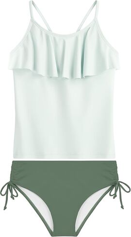 HOZIY Girls Swimsuit 2 Piece Tankini with Adjustable Straps Drawstring Shorts Ruffle Bathing Suit for 5-16Y in Kuwait