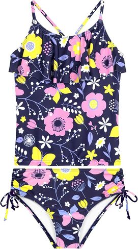 HOZIY Girls Swimsuit 2 Piece Tankini with Adjustable Straps Drawstring Shorts Ruffle Bathing Suit for 5-16Y in Saudi Arabia