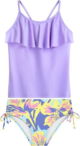 HOZIY Girls Swimsuit 2 Piece Tankini with Adjustable Straps Drawstring Shorts Ruffle Bathing Suit for 5-16Y in Saudi Arabia