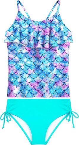 HOZIY Girls Swimsuit 2 Piece Tankini with Adjustable Straps Drawstring Shorts Ruffle Bathing Suit for 5-16Y in Saudi Arabia