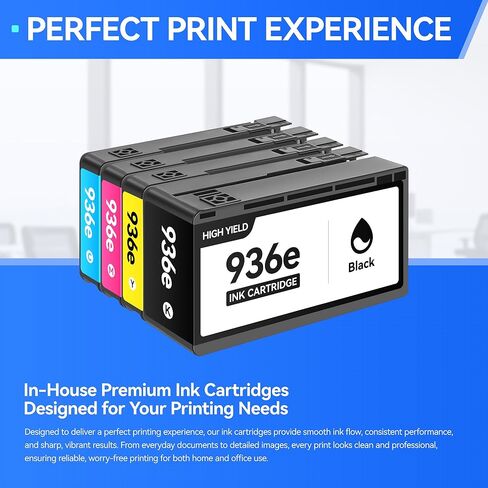 خراطيش حبر 936e 936XL عالية الإنتاجية مع مجموعة شرائح بديلة مكونة من 4 قطع لحبر HP 936 936e يعمل مع طابعات HP OfficeJet Pro 9125e 9135e 9110b 9128e 9130b 9122e 9120e ذات التنسيق العريض 9730e باللون الأسود in Saudi Arabia