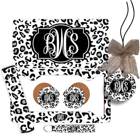Personalized Monogram Car Accessories, White Cheetah Leopard Design in Saudi Arabia
