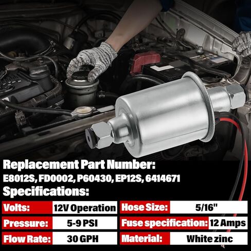 E8012S Inline Fuel Pump Universal Electric 12V Low Pressure Fuel Pump 5-9 PSI for Carburetor Lawn Mower Transfer Pump Replace FD0002, P60430, EP12S, 6414671 in Saudi Arabia