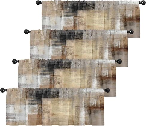 emvency 4 حزمة الستائر نافذة العلاجات، البني مجردة الفن الحديث التعتيم قابل للتعديل لغرفة المعيشة الحمام غرفة نوم المطبخ على الحوض، 52x12 بوصة قضيب جيب الستائر in Kuwait